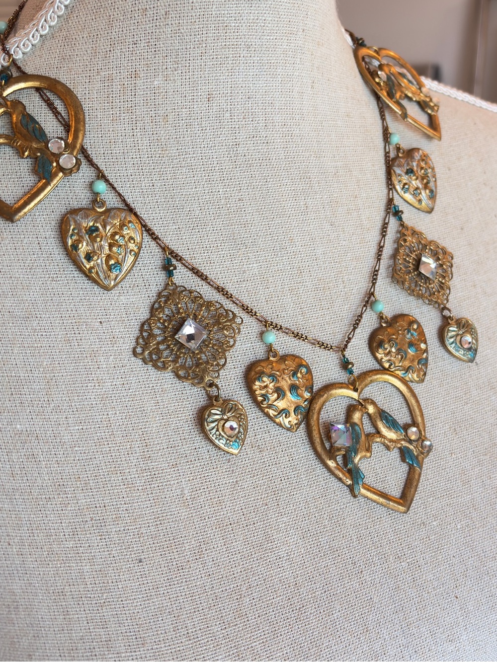 🆕Eye-catching Vintage Handmade Swarovski® Crystal & Brass Chunky Necklace